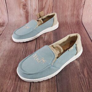 *READ* NWT Hey Dude Womens Size 11 Lena Coconut Slip On Shoes Natural Aqua Haze